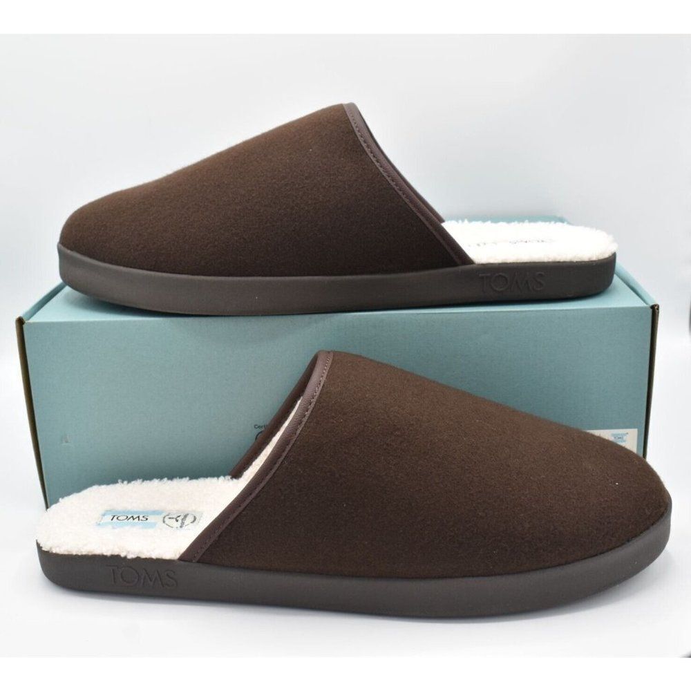 Toms Mens Size 14 Harbor Chocolate Brown Two Tone Repreve Felt Slip On Slippers